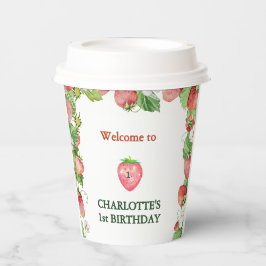 Vasos De Papel Berry blanco dulce género neutro primer cumpleaños