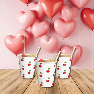 Vasos De Papel Berry de cerezo retro primer cumpleaños rojo y ver