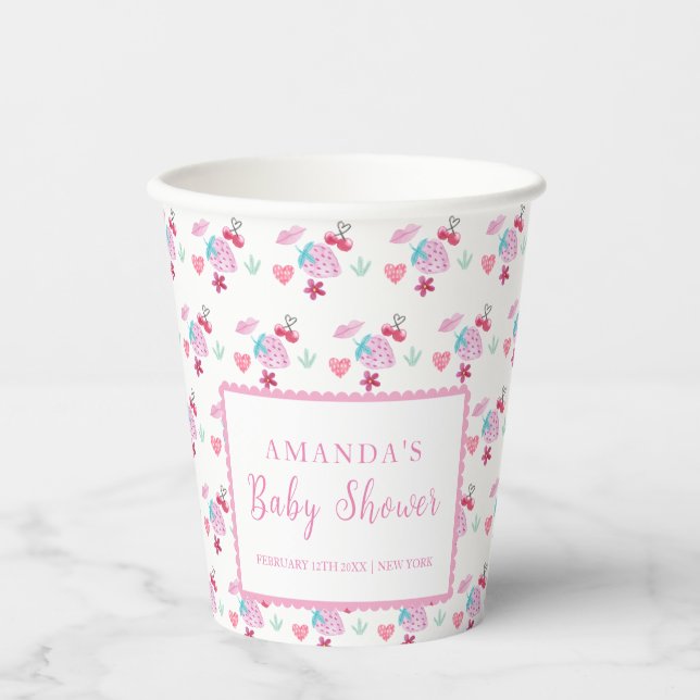 Vasos De Papel Berry dulce dulce rosa Valentine Baby Shower (Anverso)