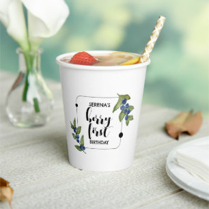 Vasos De Papel Berry First   1 cumpleaños   Blueberry   Miminal