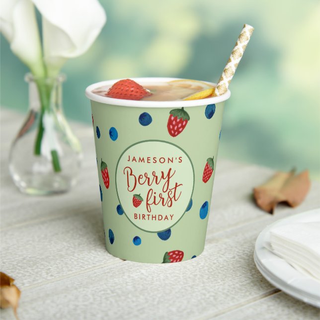 Vasos De Papel Berry First Birday Blueberries y fresas (in situ)