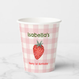 Vasos De Papel Berry First Birday Pink & Plaid Paper Cups