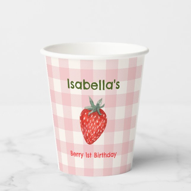 Vasos De Papel Berry First Birday Pink & Plaid Paper Cups (Anverso)
