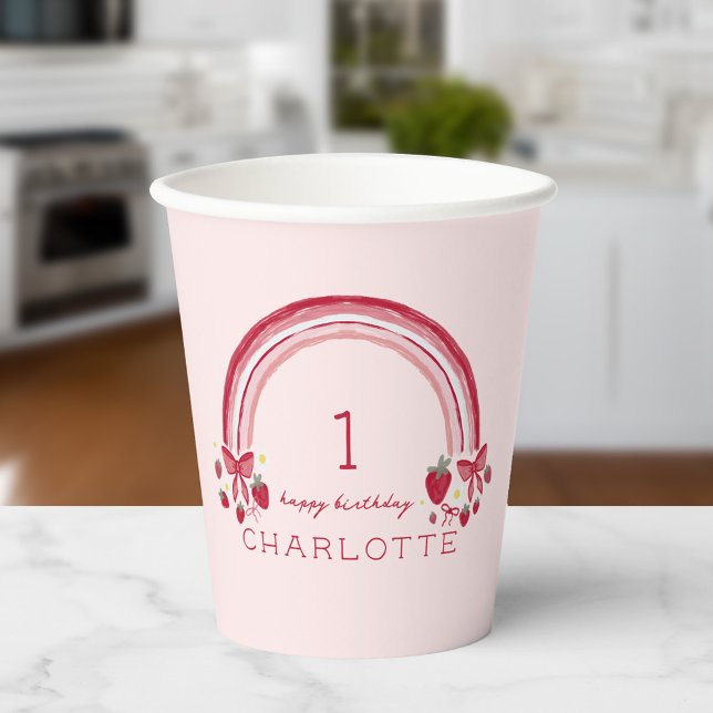 Vasos De Papel Berry First Birday Rainbow Strawberry Bows (Subido por el creador)