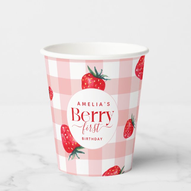 Vasos De Papel Berry First Birday Strawberry Chica (Anverso)