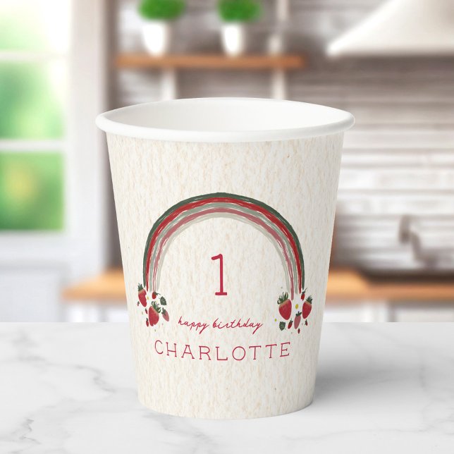 Vasos De Papel Berry First Birday Strawberry Floral Rainbow (Subido por el creador)
