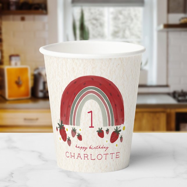 Vasos De Papel Berry First Birday Strawberry Rainbow Floral (Subido por el creador)