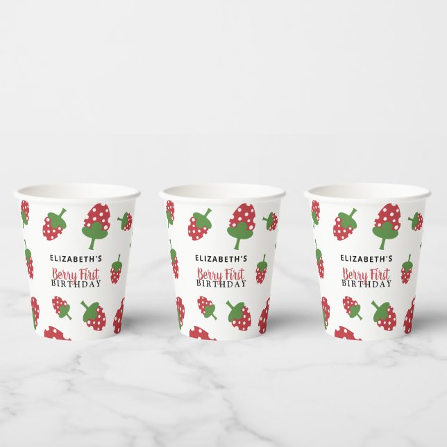 Vasos De Papel Berry First Birthday Cute Strawberry Chica Persona (Multi)