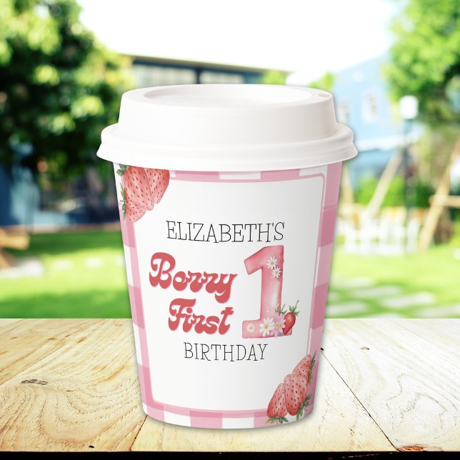 Vasos De Papel "Berry First Birthday Girl strawberry Party  (Subido por el creador)
