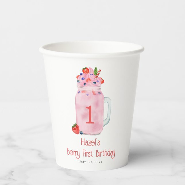 Vasos De Papel Berry First Birthday Smoothie (Anverso)
