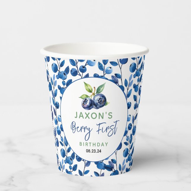 Vasos De Papel Berry First Blueberry Primer Fiesta de cumpleaños (Anverso)