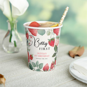 Vasos De Papel Berry First Floral 1er cumpleaños