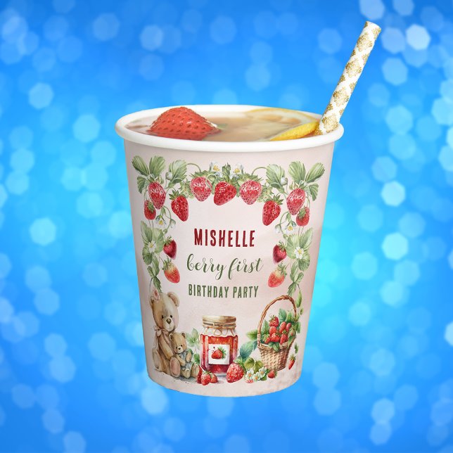 Vasos De Papel Berry First Strawberry and Bear Birday (Subido por el creador)