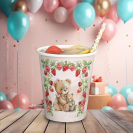 Vasos De Papel Berry First Strawberry and Bear Birday