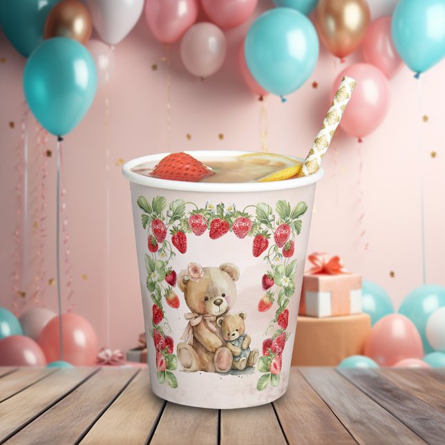 Vasos De Papel Berry First Strawberry and Bear Birday (Subido por el creador)