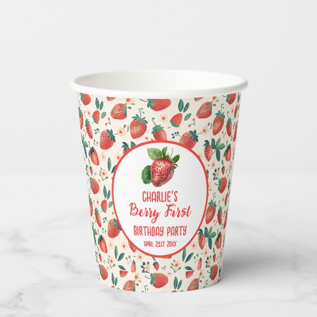 Vasos De Papel Berry First Strawberry Chica primer Fiesta de cump (Reverso )