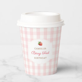 Vasos De Papel Berry First Strawberry Pink Gingham Birthday Party