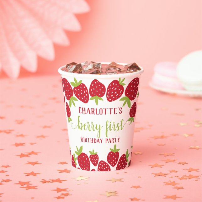 Vasos De Papel Berry First Strawberry Primer Personalizado Fiesta (in situ)