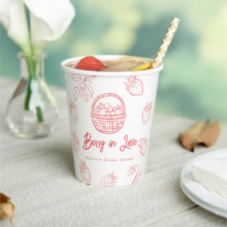 Vasos De Papel Berry in Love Hand-drawn Strawberry Bridal Shower