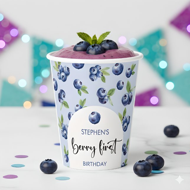 Vasos De Papel Berry, primer cumpleaños de niños con arándanos (Subido por el creador)