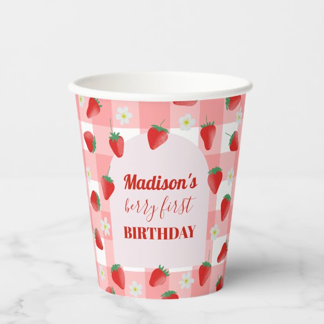 Vasos De Papel Berry Primer cumpleaños Fresa Primera Bienvenida (Anverso)