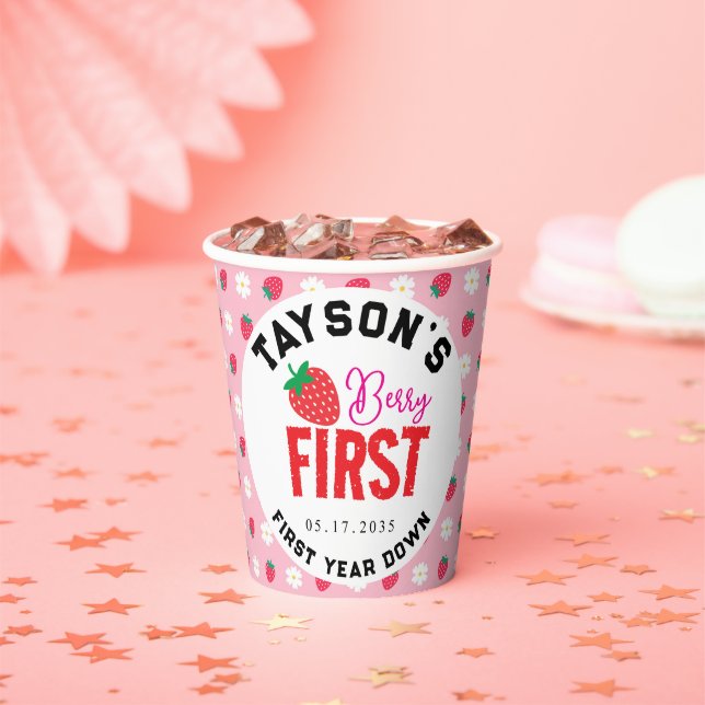 Vasos De Papel Berry Primer cumpleaños primer cumpleaños fresa (in situ)