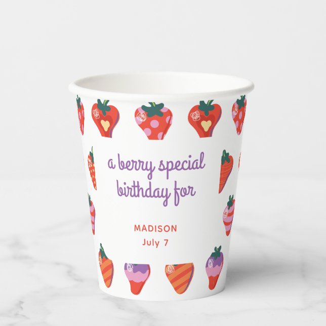 Vasos De Papel Berry Special Strawberry Birday - White (Anverso)