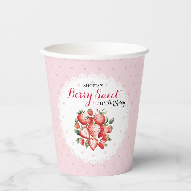 Vasos De Papel Berry Sweet 1er cumpleaños (Anverso)
