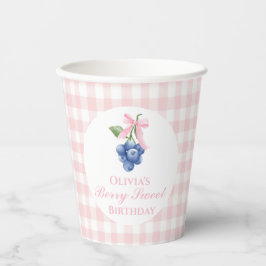 Vasos De Papel Berry Sweet Blueberry cumpleaños Pink Bow Gingham