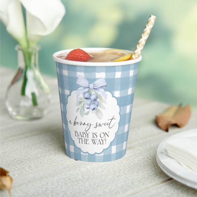 Vasos De Papel Berry Sweet Blueberry Gingham Baby Shower (in situ)