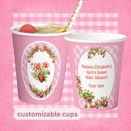 Vasos De Papel Berry Sweet Pink Gingham Baby Shower