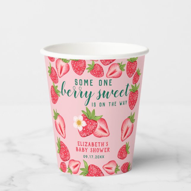 Vasos De Papel Berry Sweet Strawberry Baby Shower personalizado (Anverso)