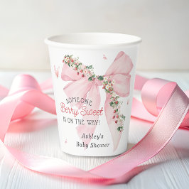 Vasos De Papel Berry Sweet Strawberry Pink Bow Floral Baby Shower