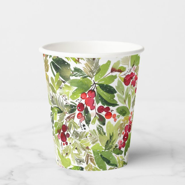 Vasos De Papel Berry y acuarela verde (Anverso)