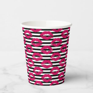 Vasos De Papel Beso de lápiz labial B&W patrón a rayas