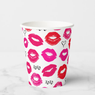 Vasos De Papel Besos XOXO Rojo y Rosa