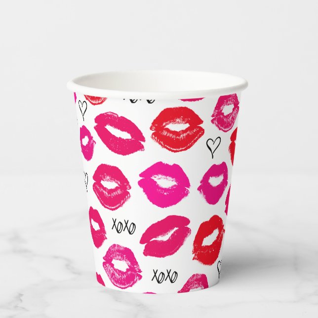 Vasos De Papel Besos XOXO Rojo y Rosa (Anverso)