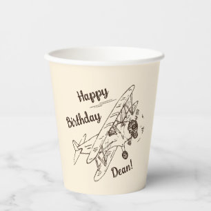 Vasos De Papel Bi-planos Art Deco - Cumpleaños feliz + nombre.