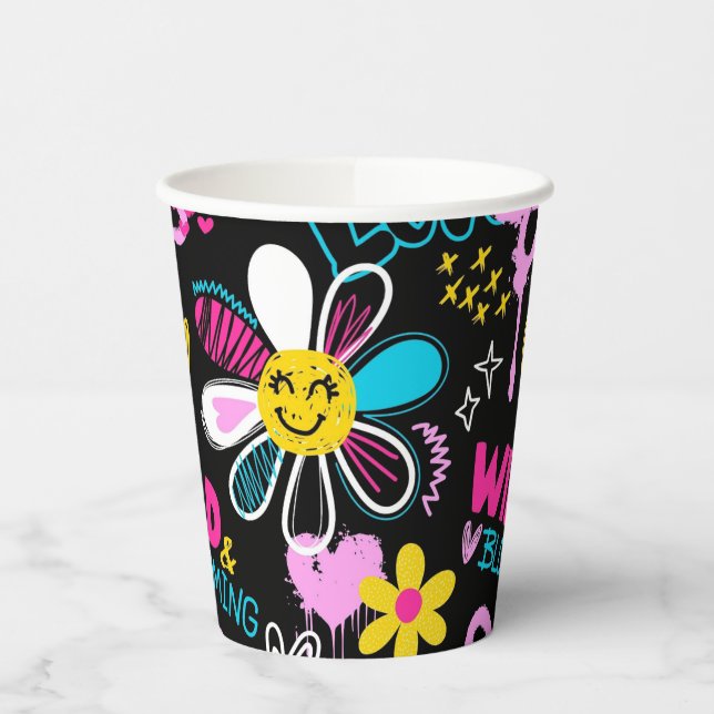 Vasos De Papel Bib para bebé con patrón de graffiti de flores son (Izquierda)