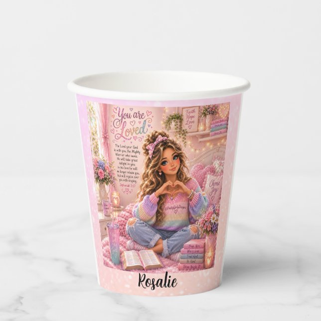 Vasos De Papel Biblia cristiana para niñas de arcoíris rosa paste (Anverso)