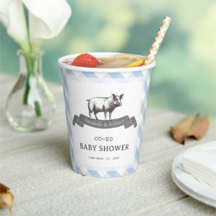 Vasos De Papel Bibs & Ribs BBQ Rustic Blue Gingham Baby Shower