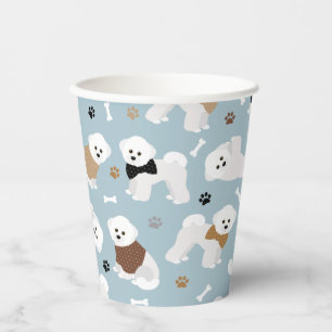 Vasos De Papel Bichon Frise Bones y Paws Blue