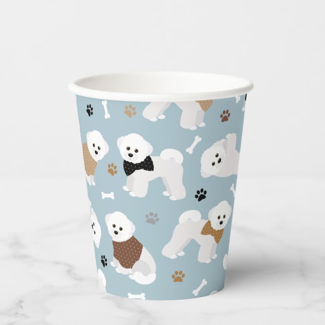 Vasos De Papel Bichon Frise Bones y Paws Blue (Anverso)