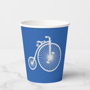 Vasos De Papel Bicicleta blanca vintage en azul
