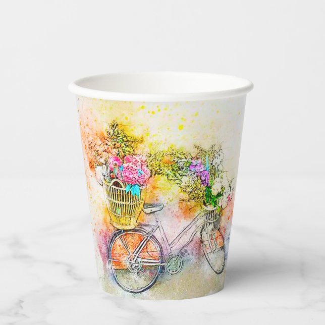 Vasos De Papel Bicicleta y flores personalizadas (Anverso)