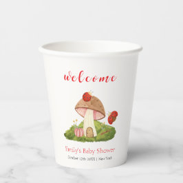 Vasos De Papel Bienvenida a Baby Shower Woodland Ladybug Mushroom
