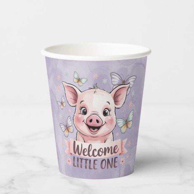 Vasos De Papel Bienvenido a Little One - Cute Piglet Baby Shower (Anverso)