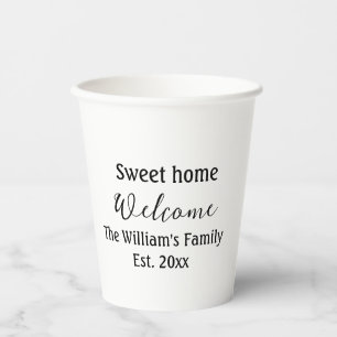 Vasos De Papel Bienvenido dulce hogar añadir apellido año Est. Te