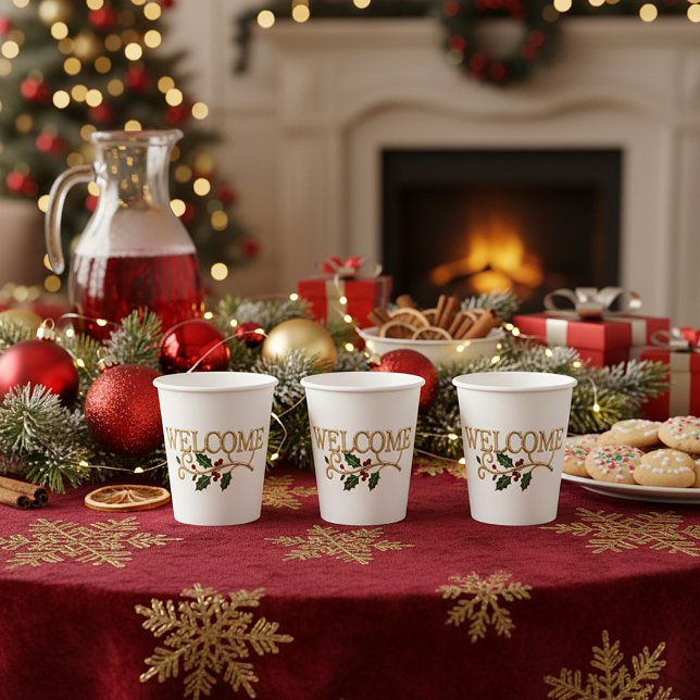 Vasos De Papel Bienvenido invitado de Navidad de acebo  (Subido por el creador)