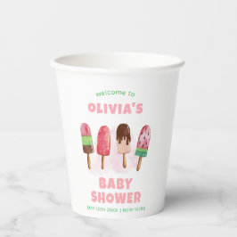 Vasos De Papel Bienvenidos a Baby Shower con crema de hielo rosa
